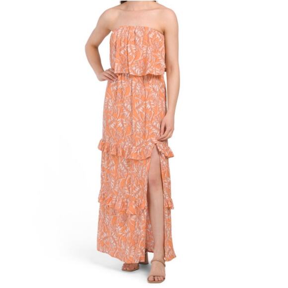 LUSH Dress Strapless Size Medium Maxi Ruffle Tiered Boutique Tropical Beach NWT - Picture 1 of 14